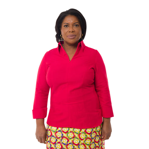 Adobea Long Sleeve Linen Shirt - Red