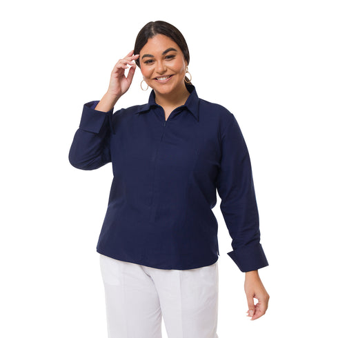 Adobea Long Sleeve Linen Shirt - Blue