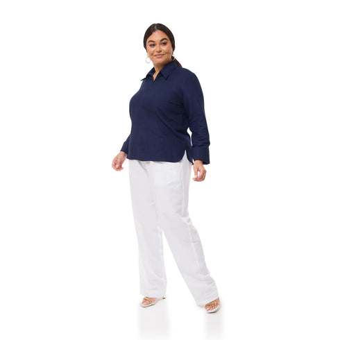 Adobea Long Sleeve Linen Shirt - Blue