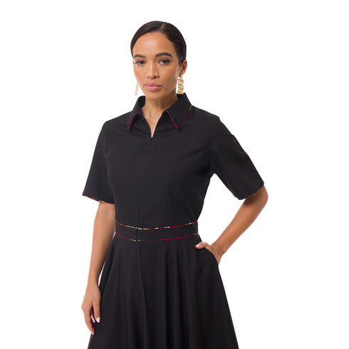 Salma Linen Midi Dress - Black