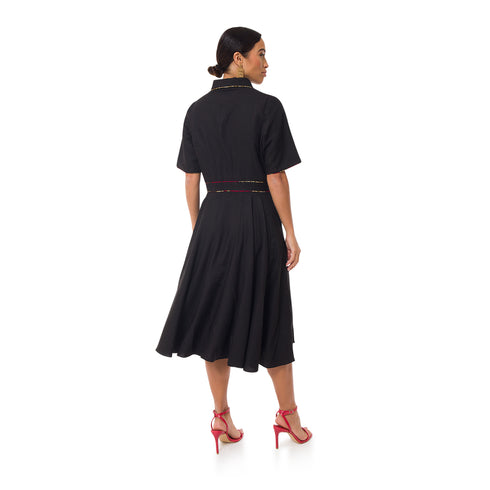 Salma Linen Midi Dress - Black