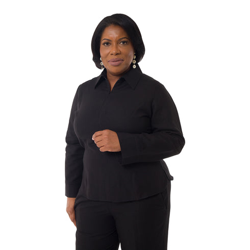 Adobea Long Sleeve Linen Shirt - Black