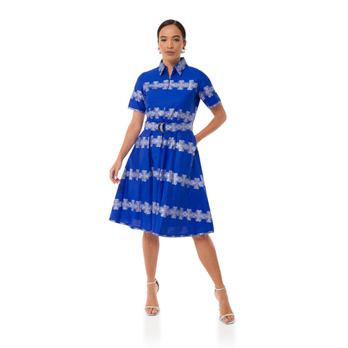 Annabel Shaping Dart Shirt Dress - Blue/Silver