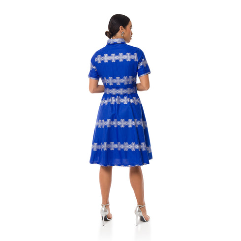 Annabel Shaping Dart Shirt Dress - Blue/Silver