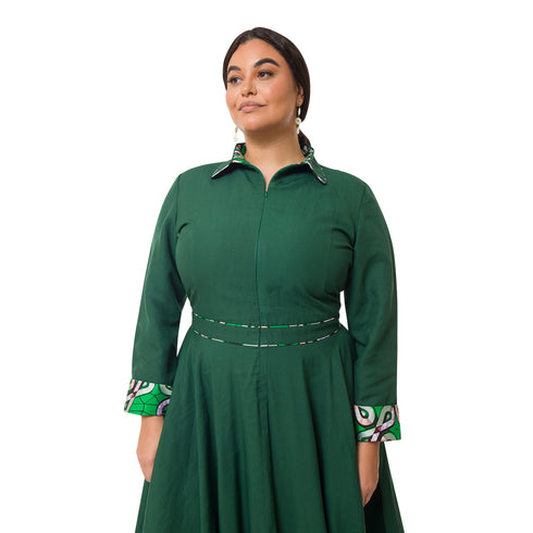 Salma Belted Midi Shirt Dress - Forest Green