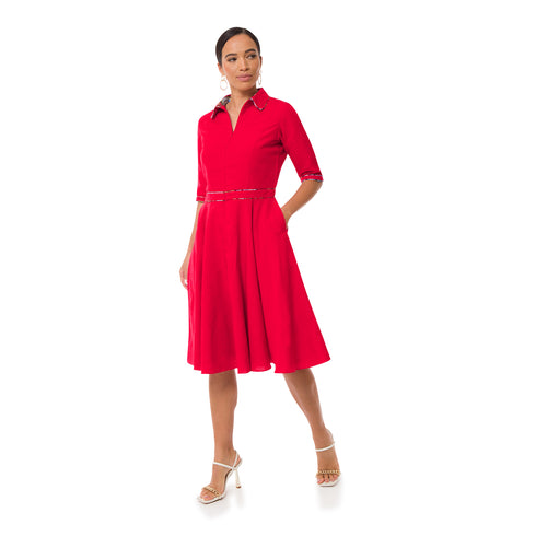 Effie Linen Midi Dress - Red