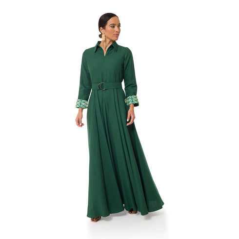 Winnie Linen Maxi Shirt Dress - Forest Green
