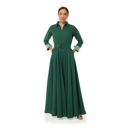 Winnie Linen Maxi Shirt Dress - Forest Green