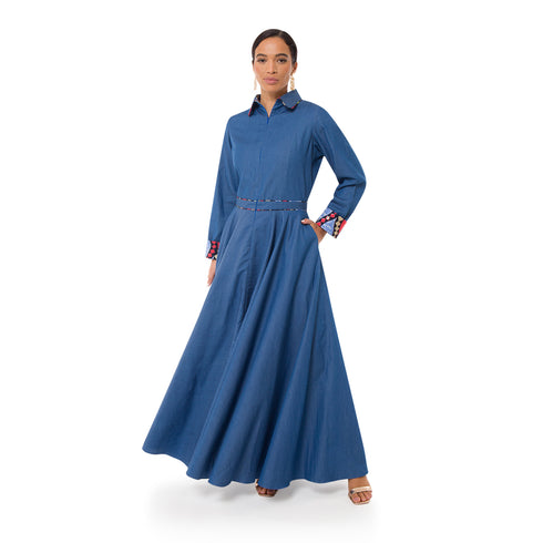 Salma Belted Maxi Shirt Dress - Denim