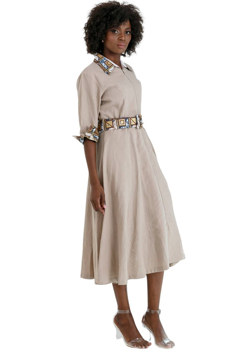 Winnie Linen Midi Shirt Dress - Taupe