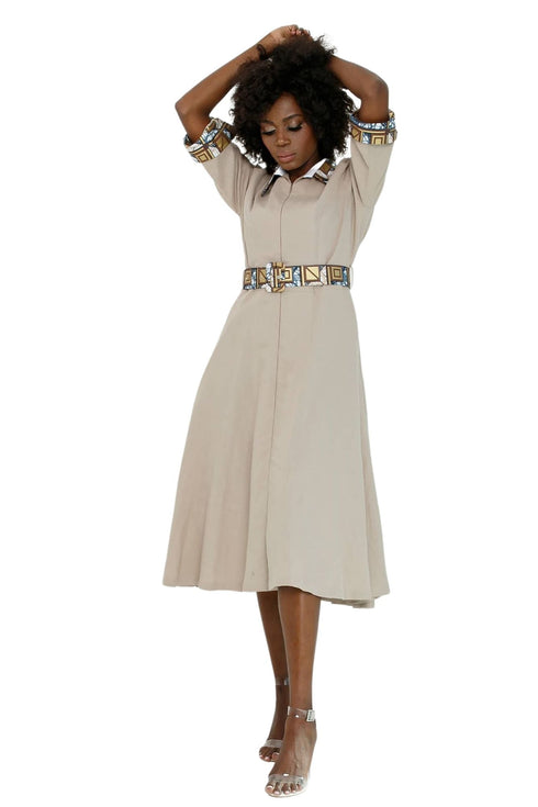 Winnie Linen Midi Shirt Dress - Taupe