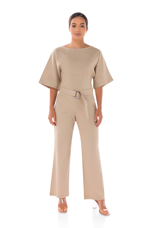 Dace Linen Kimono Jumpsuit - Nude