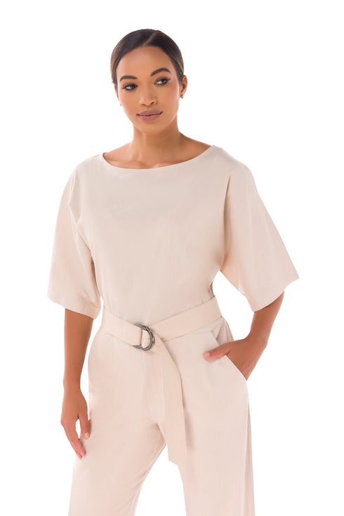 Dace Linen Kimono Jumpsuit - Rose Gold