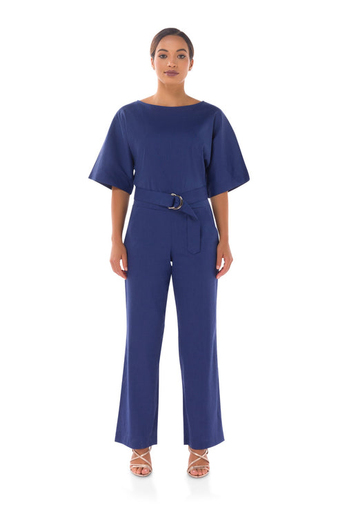 Dace Linen Kimono Jumpsuit - Blue