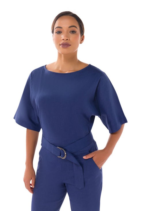 Dace Linen Kimono Jumpsuit - Blue