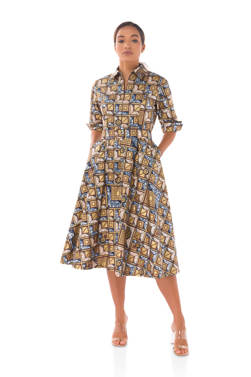 Winnie Wax Print Midi Shirt Dress