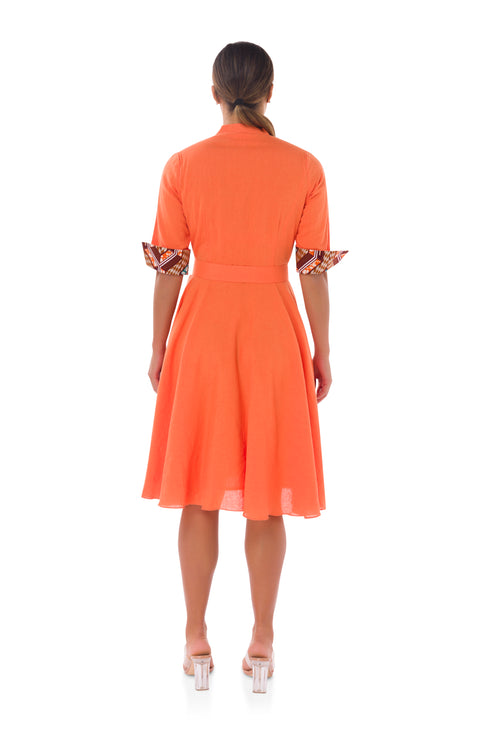Winnie Linen Tunic Midi Shirt Dress - Tangerine