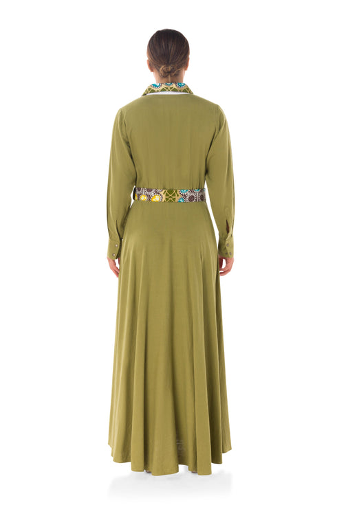 Winnie Linen Maxi Shirt Dress - Olive