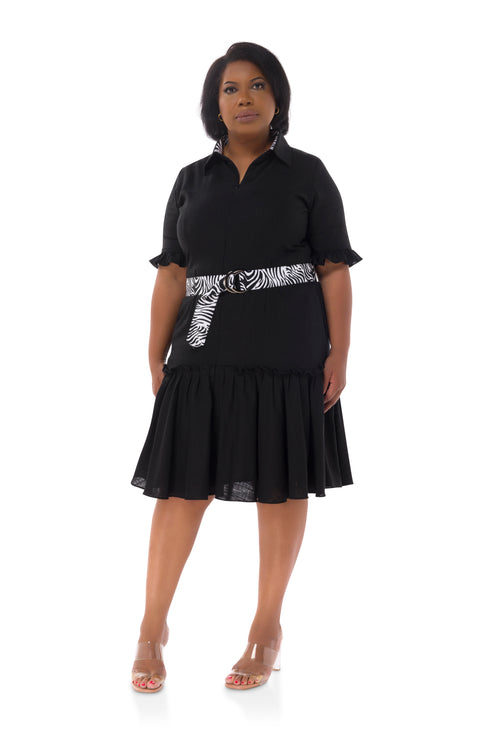 Jules Linen Frilly Dress - Black