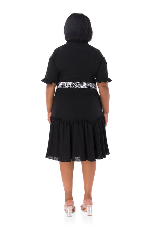 Jules Linen Frilly Dress - Black