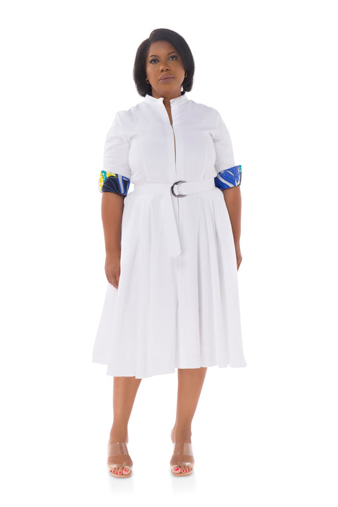 Winnie Linen Tunic Midi Shirt Dress - White