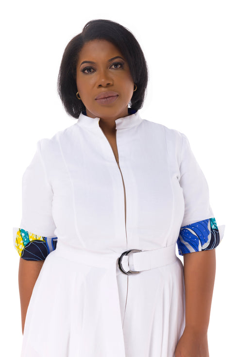 Winnie Linen Tunic Midi Shirt Dress - White