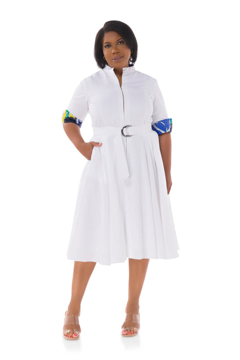 Winnie Linen Tunic Midi Shirt Dress - White