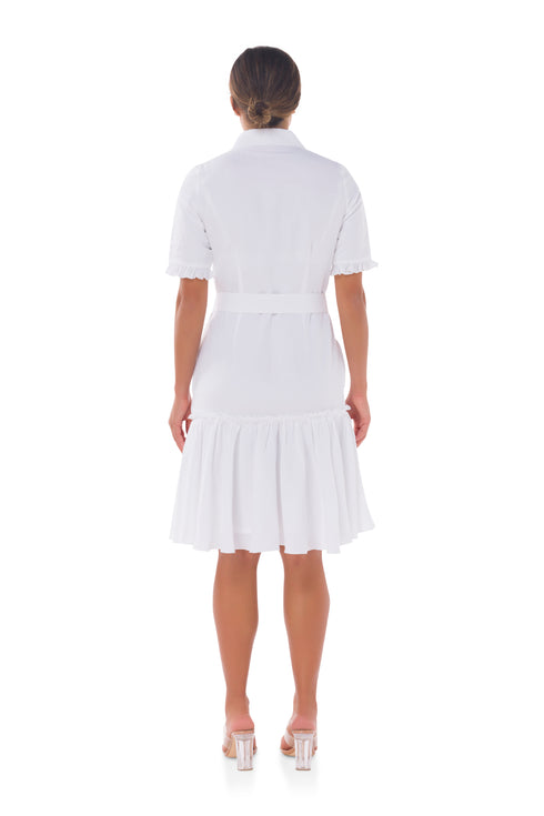 Jules Linen Frilly Dress - White