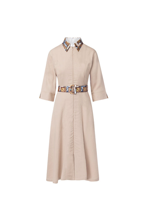 Winnie Linen Midi Shirt Dress - Taupe