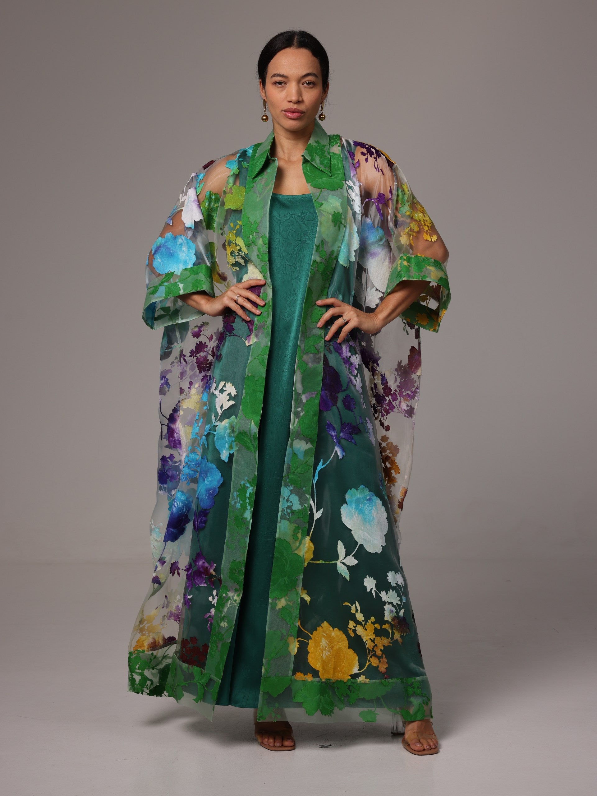 Sandra Organza Green Purple Kaftan Set