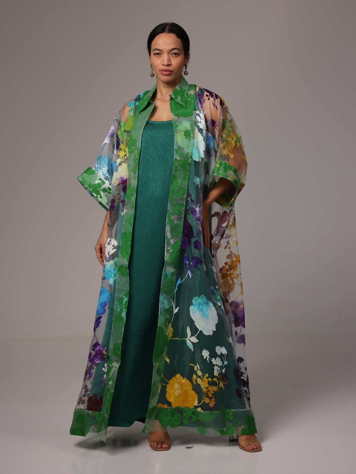 Sandra Organza Green Purple Kaftan Set