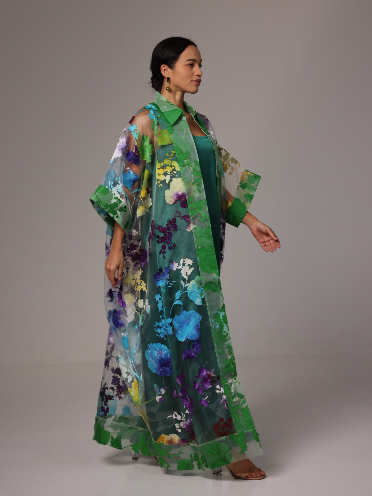 Sandra Organza Green Purple Kaftan Set