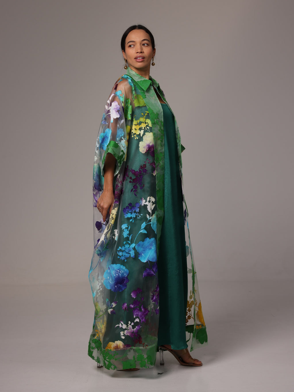 Sandra Organza Green Purple Kaftan Set