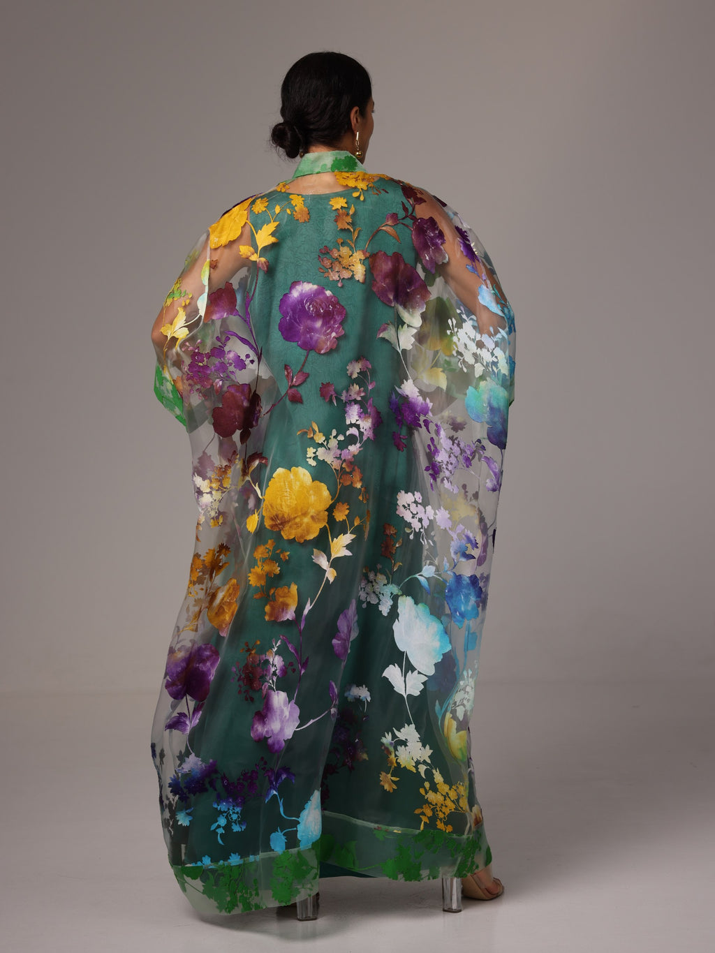 Sandra Organza Green Purple Kaftan Set