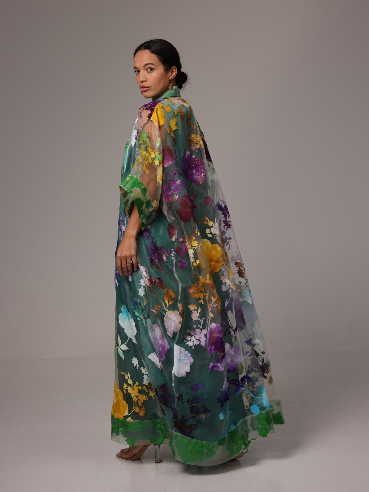 Sandra Organza Green Purple Kaftan Set