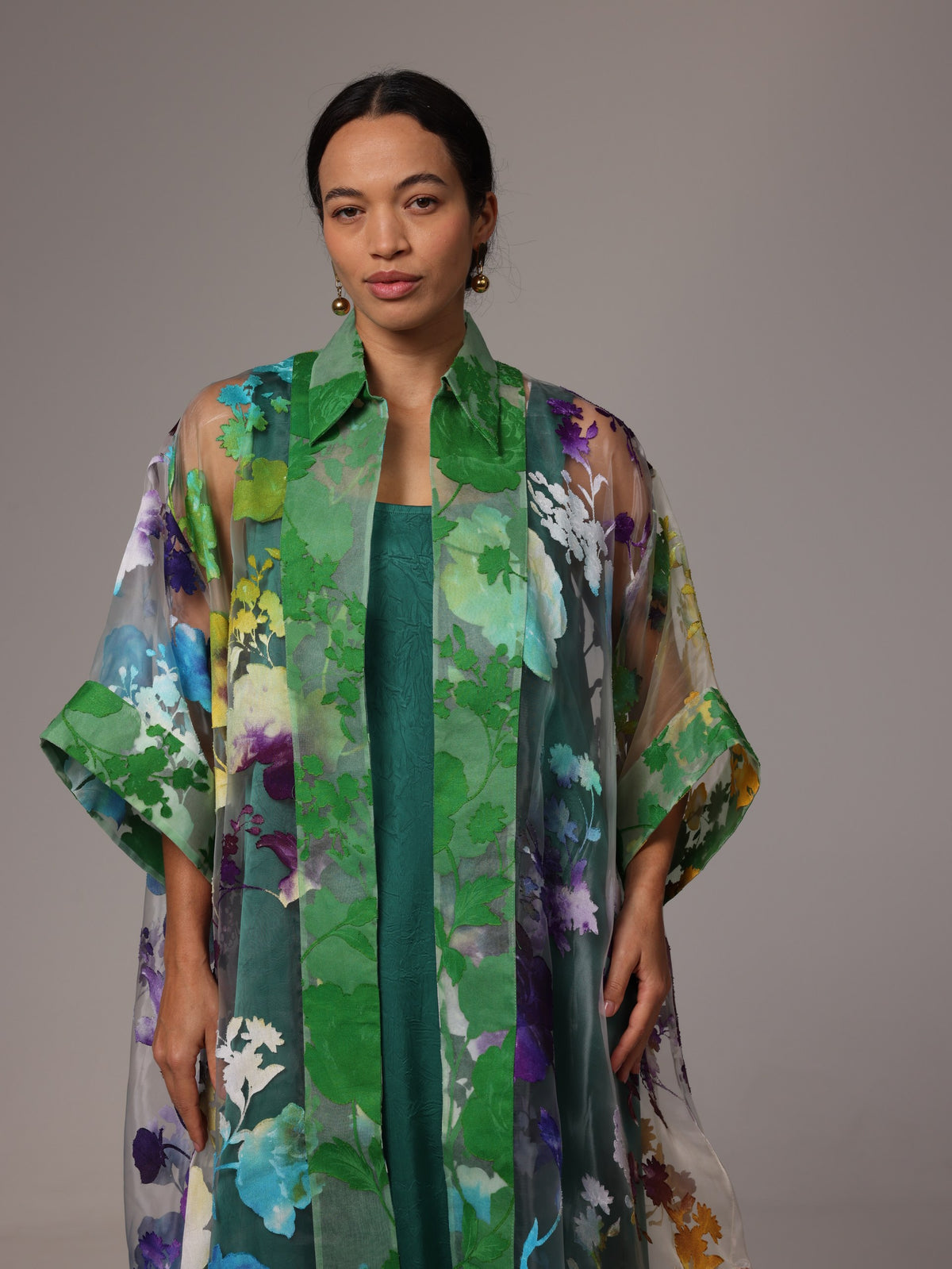 Sandra Organza Green Purple Kaftan Set