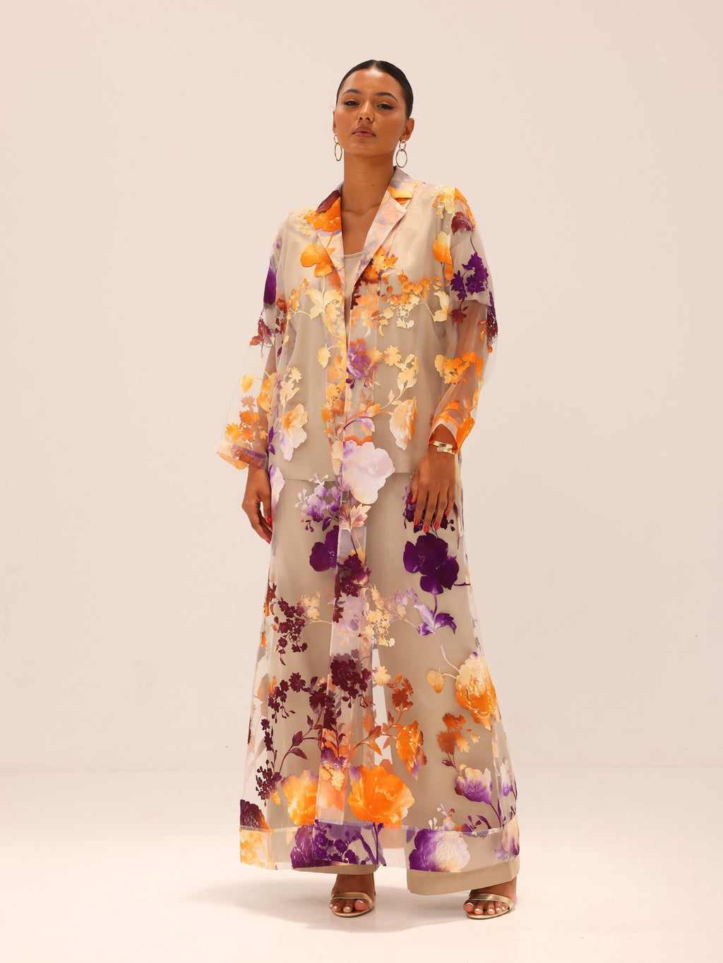 Bella Tailored Organza Coat Set - Orange Purple