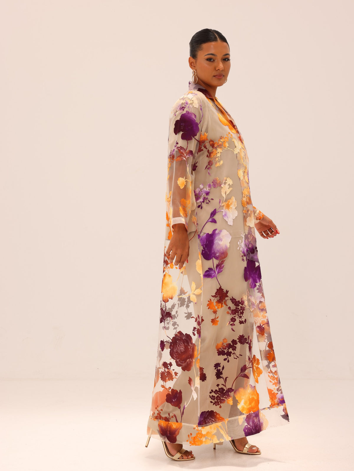 Bella Tailored Organza Coat Set - Orange Purple