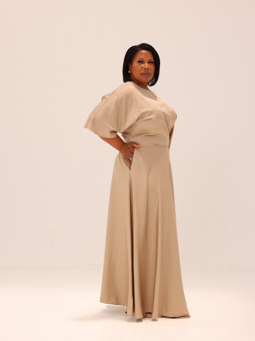 Ama Satin Wrap Dress - Beige