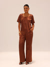 Straight Satin Pants - Copper