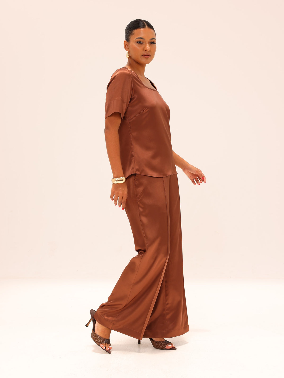 Reimagined Satin Tee and Straight Pants Set - Cooper