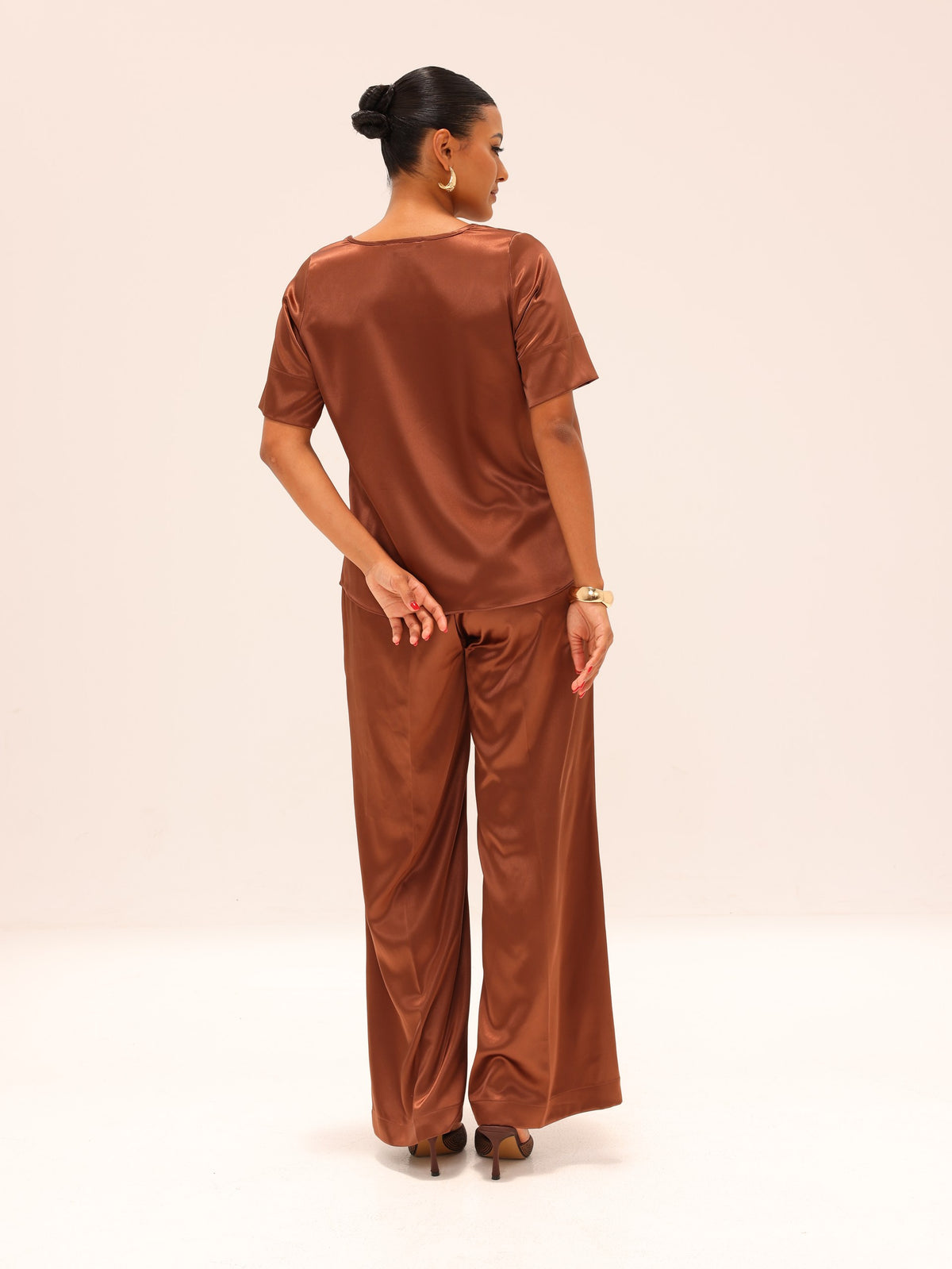 Reimagined Satin Tee and Straight Pants Set - Cooper