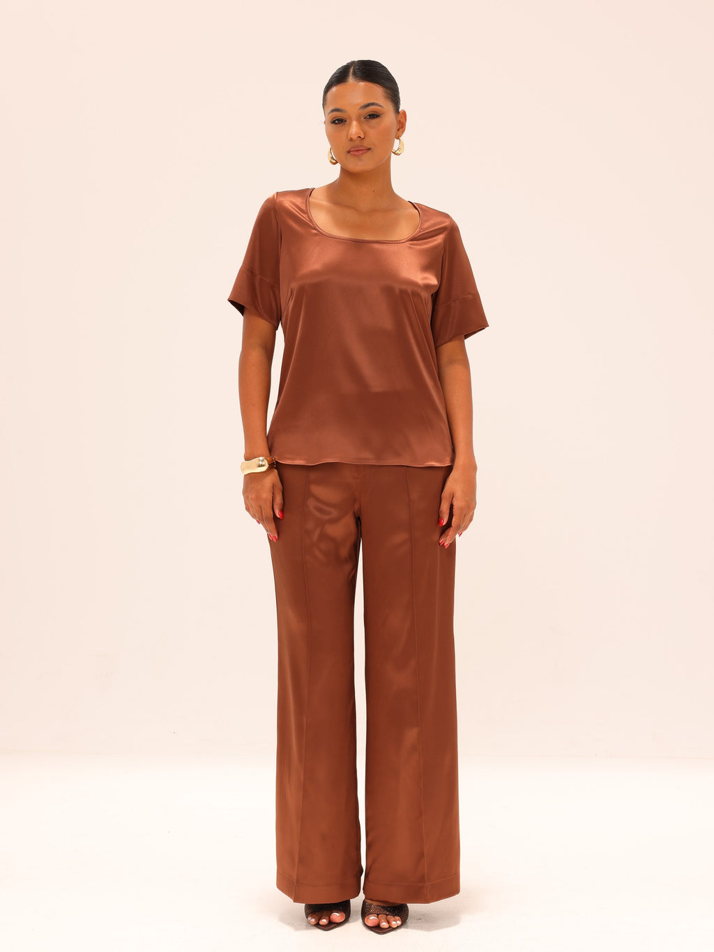 Reimagined Satin Tee and Straight Pants Set - Cooper
