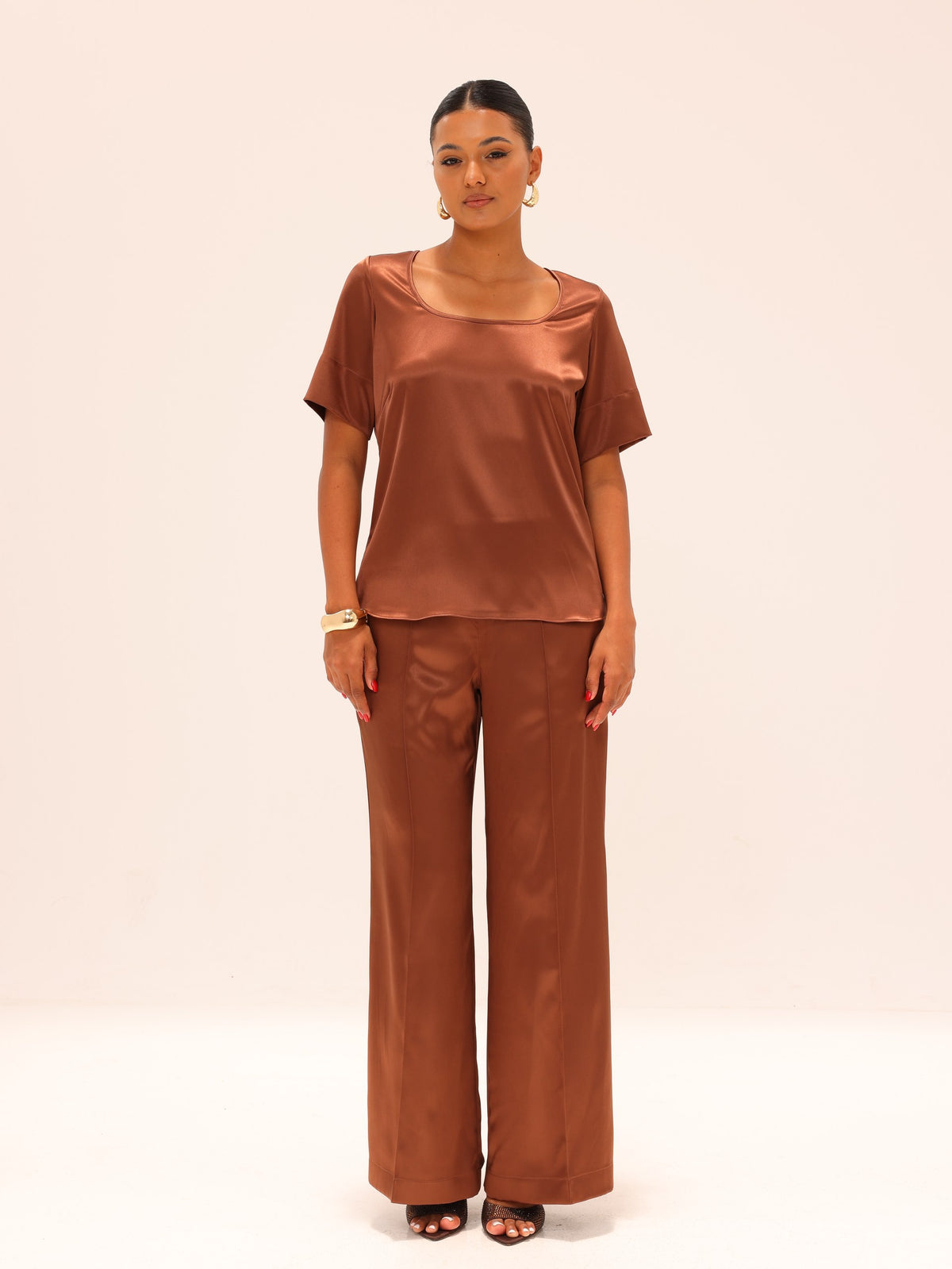 Reimagined Satin Tee and Straight Pants Set - Cooper