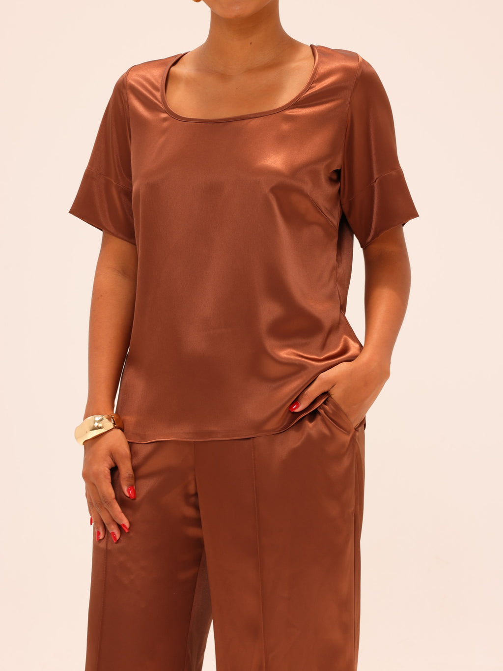 Reimagined Satin Tee and Straight Pants Set - Cooper