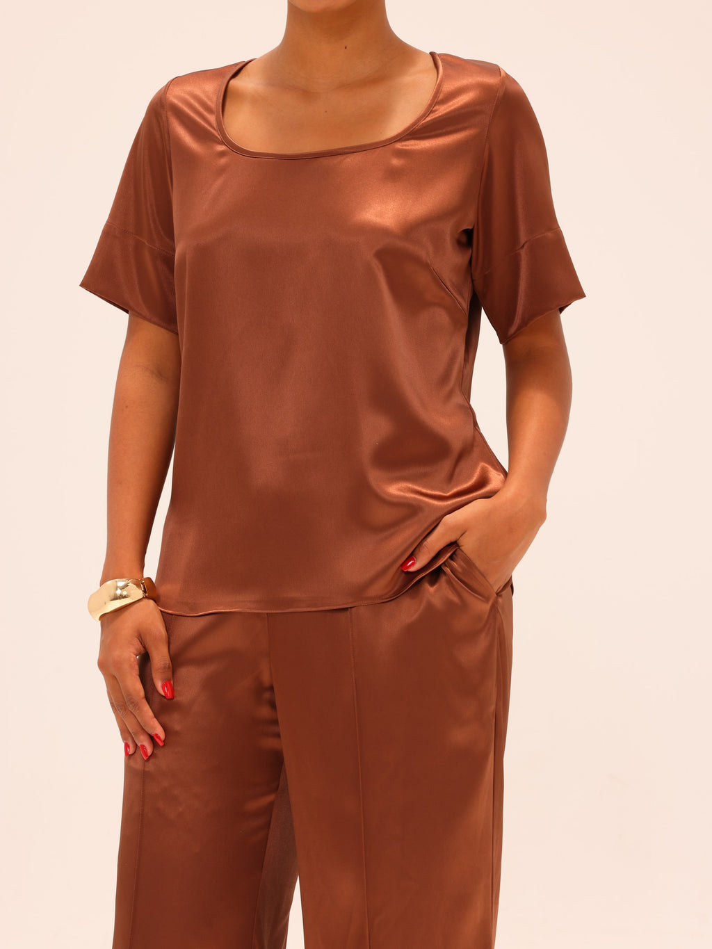 Straight Satin Pants - Copper