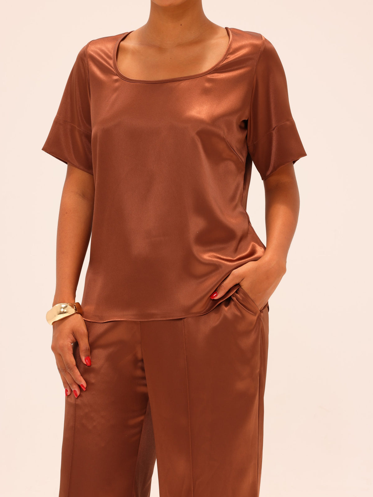 Straight Satin Pants - Copper
