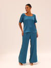 Straight Satin Pants - Teal