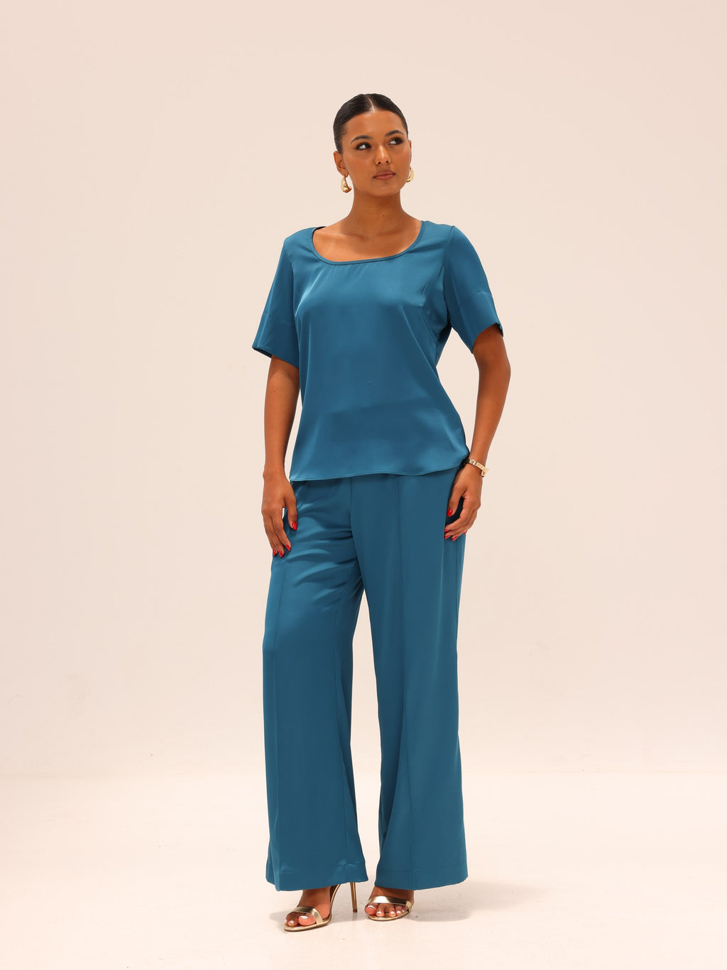 Straight Satin Pants - Teal