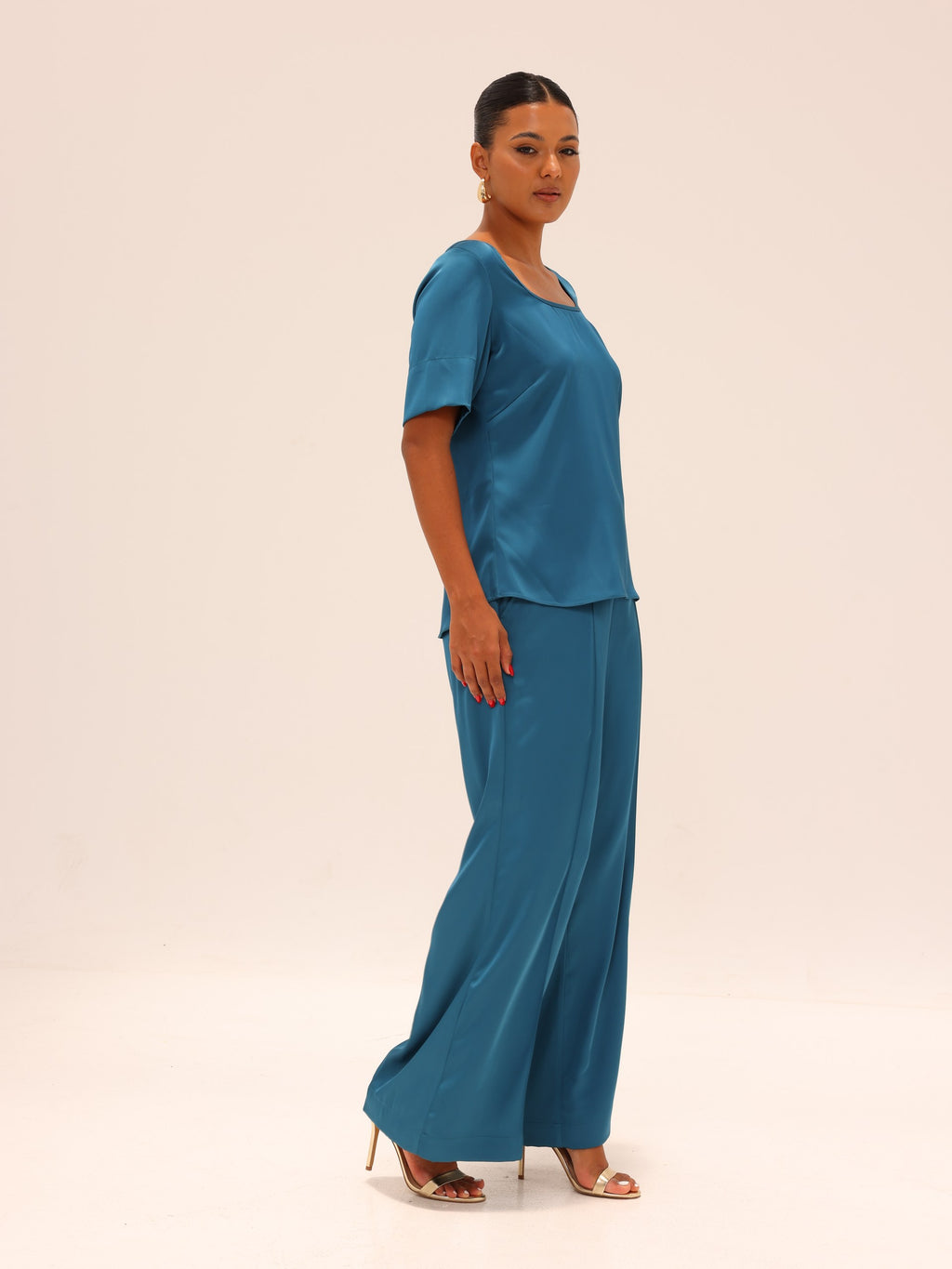 Straight Satin Pants - Teal